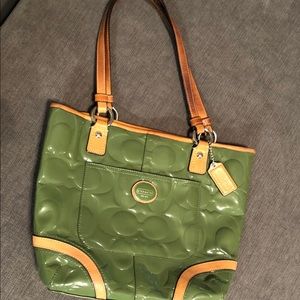 COACH green tote with zipper